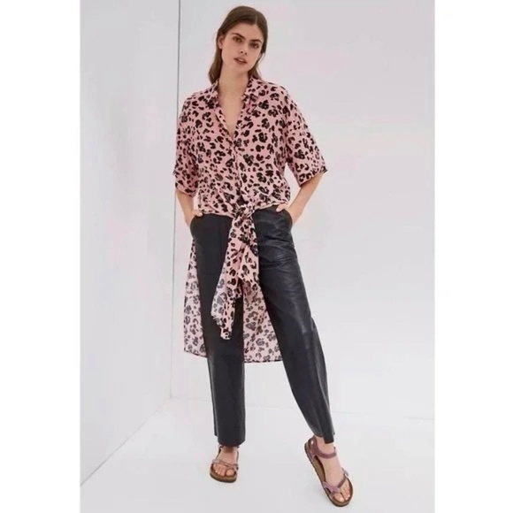 NWT!! Anthropologie MAEVE Rita Tunic Top Pink Leopard Animal Print Tie Small - Picture 1 of 16